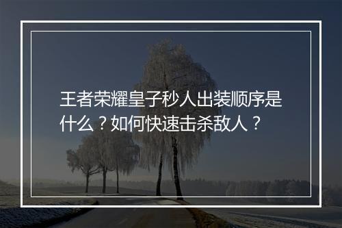 王者荣耀皇子秒人出装顺序是什么?如何快速击杀敌人?