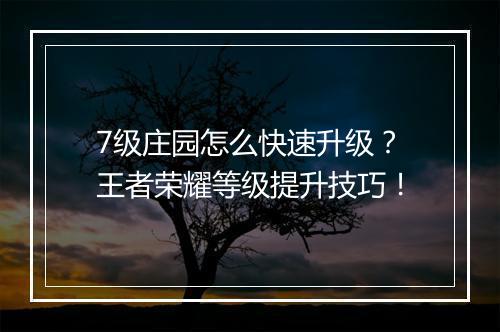 7级庄园怎么快速升级?王者荣耀等级提升技巧!
