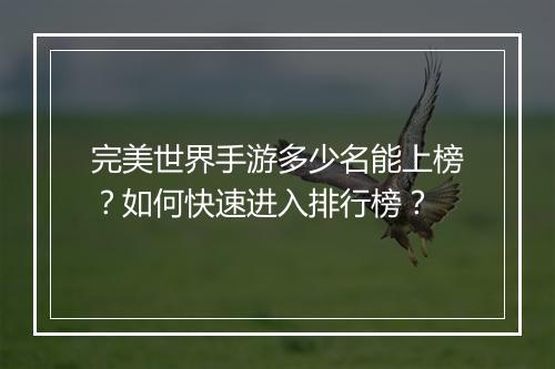 完美世界手游多少名能上榜？如何快速进入排行榜？