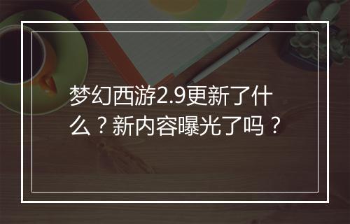 梦幻西游2.9更新了什么？新内容曝光了吗？