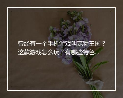 曾经有一个手机游戏叫宠物王国？这款游戏怎么玩？有哪些特色？