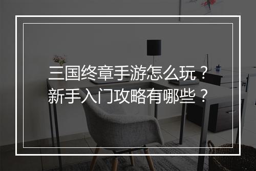 三国终章手游怎么玩？新手入门攻略有哪些？