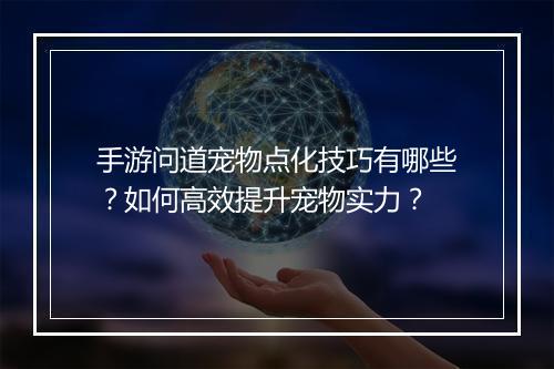 手游问道宠物点化技巧有哪些？如何高效提升宠物实力？