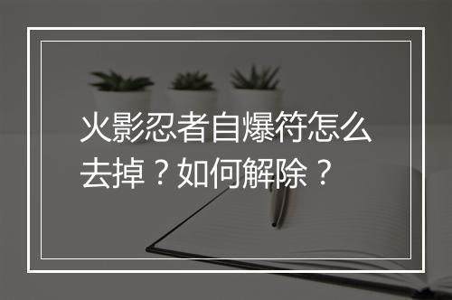 火影忍者自爆符怎么去掉？如何解除？