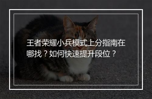 王者荣耀小兵模式上分指南在哪找?如何快速提升段位?