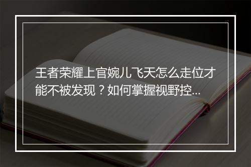 王者荣耀上官婉儿飞天怎么走位才能不被发现？如何掌握视野控制技巧？