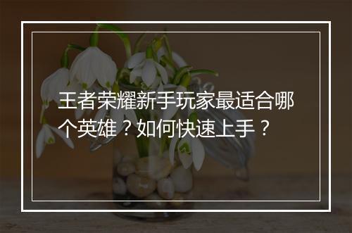王者荣耀新手玩家最适合哪个英雄？如何快速上手？
