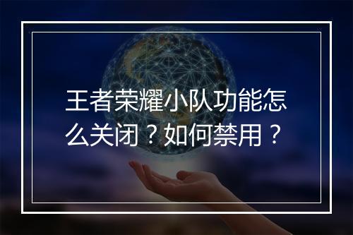 王者荣耀小队功能怎么关闭？如何禁用？