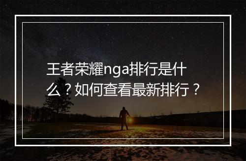 王者荣耀nga排行是什么？如何查看最新排行？