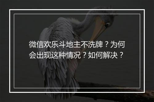 微信欢乐斗地主不洗牌？为何会出现这种情况？如何解决？