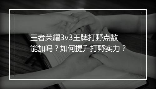 王者荣耀3v3王牌打野点数能加吗？如何提升打野实力？