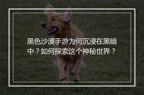 黑色沙漠手游为何沉浸在黑暗中？如何探索这个神秘世界？