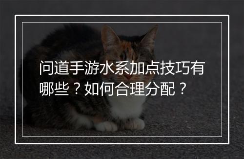 问道手游水系加点技巧有哪些?如何合理分配?