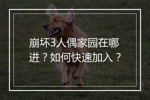 崩坏3人偶家园在哪进?如何快速加入?