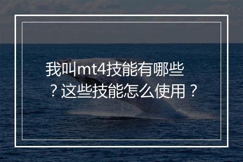 我叫mt4技能有哪些?这些技能怎么使用?