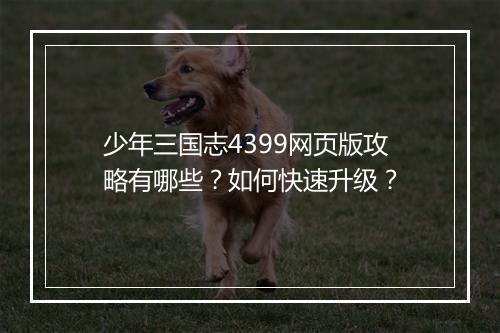 少年三国志4399网页版攻略有哪些?如何快速升级?