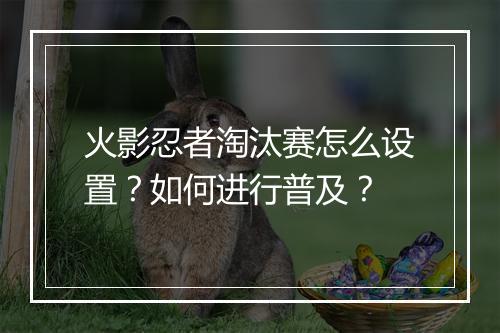 火影忍者淘汰赛怎么设置?如何进行普及?