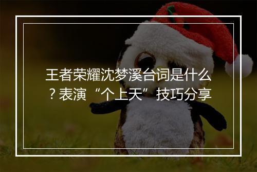 王者荣耀沈梦溪台词是什么?表演“个上天”技巧分享