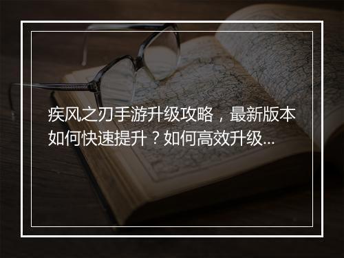 疾风之刃手游升级攻略,最新版本如何快速提升?如何高效升级?