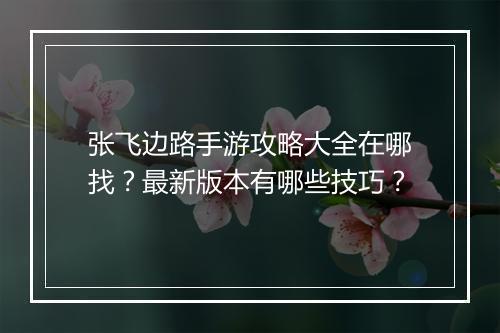 张飞边路手游攻略大全在哪找?最新版本有哪些技巧?