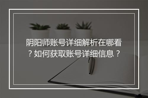 阴阳师账号详细解析在哪看?如何获取账号详细信息?