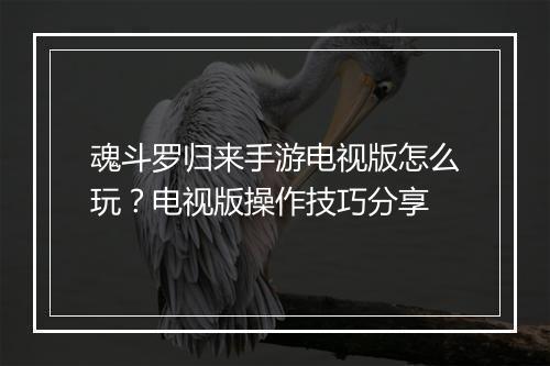 魂斗罗归来手游电视版怎么玩?电视版操作技巧分享