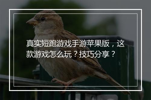 真实短跑游戏手游苹果版,这款游戏怎么玩?技巧分享?