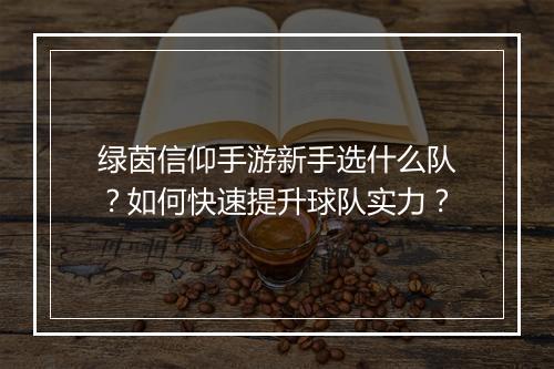 绿茵信仰手游新手选什么队?如何快速提升球队实力?