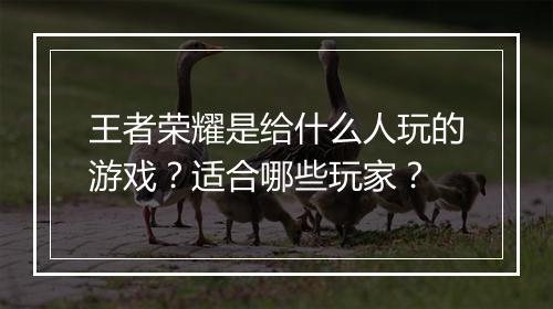 王者荣耀是给什么人玩的游戏?适合哪些玩家?