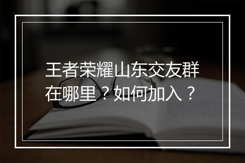 王者荣耀山东交友群在哪里?如何加入?