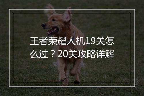 王者荣耀人机19关怎么过?20关攻略详解