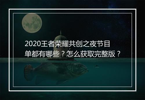 2020王者荣耀共创之夜节目单都有哪些?怎么获取完整版?