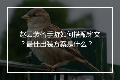 赵云装备手游如何搭配铭文?最佳出装方案是什么?