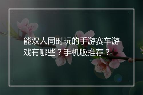 能双人同时玩的手游赛车游戏有哪些?手机版推荐?