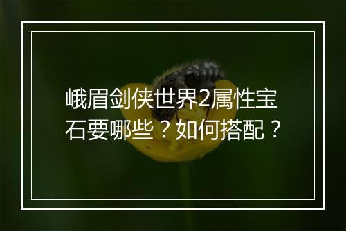 峨眉剑侠世界2属性宝石要哪些?如何搭配?