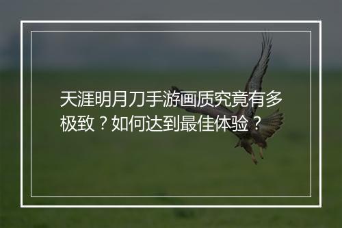 天涯明月刀手游画质究竟有多极致？如何达到最佳体验？