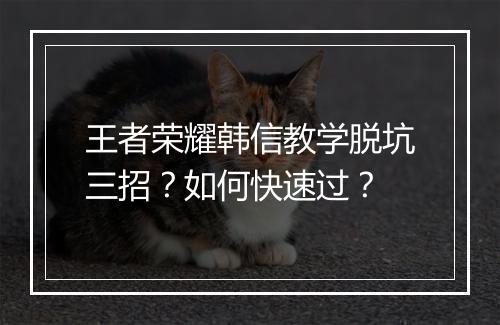 王者荣耀韩信教学脱坑三招？如何快速过？