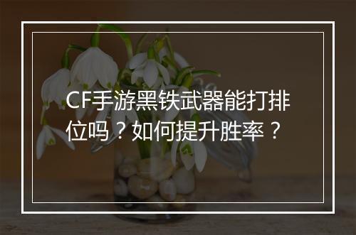 CF手游黑铁武器能打排位吗?如何提升胜率?