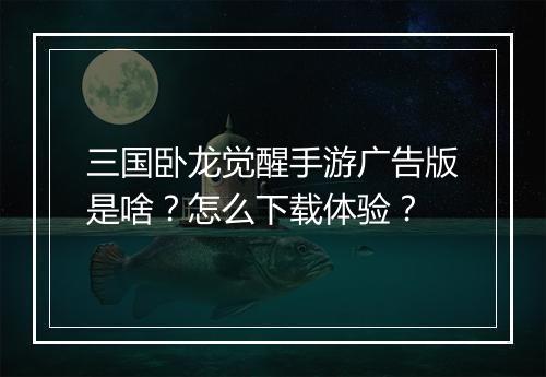 三国卧龙觉醒手游广告版是啥?怎么下载体验?