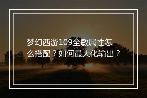 梦幻西游109全敏属性怎么搭配?如何最大化输出?