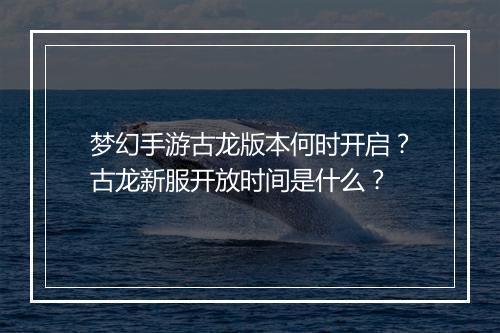 梦幻手游古龙版本何时开启?古龙新服开放时间是什么?