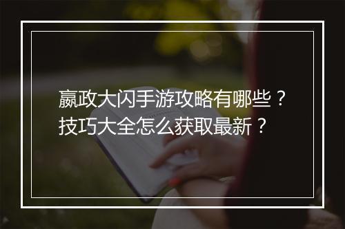 嬴政大闪手游攻略有哪些？技巧大全怎么获取最新？