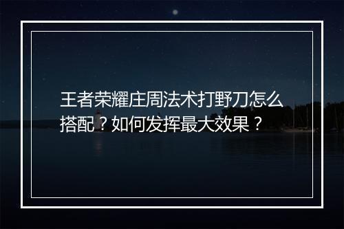 王者荣耀庄周法术打野刀怎么搭配？如何发挥最大效果？