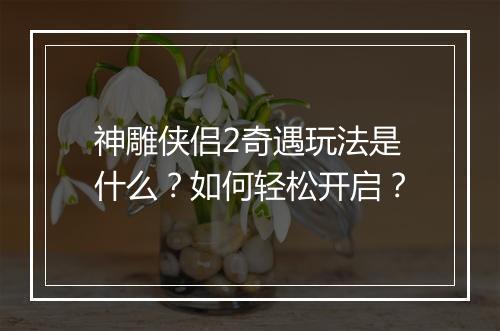 神雕侠侣2奇遇玩法是什么？如何轻松开启？