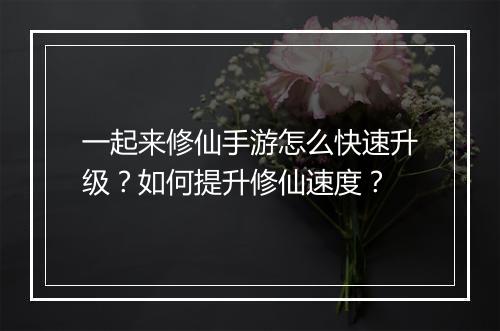 一起来修仙手游怎么快速升级?如何提升修仙速度?