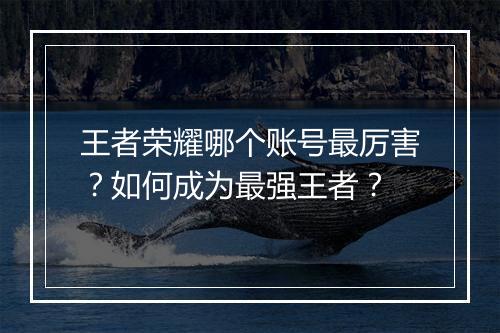 王者荣耀哪个账号最厉害?如何成为最强王者?