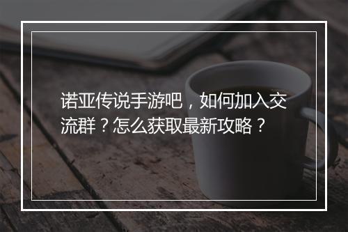 诺亚传说手游吧，如何加入交流群？怎么获取最新攻略？
