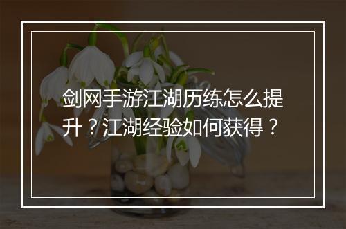 剑网手游江湖历练怎么提升?江湖经验如何获得?