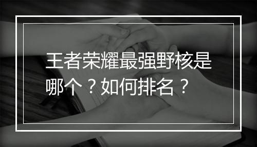王者荣耀最强野核是哪个?如何排名?