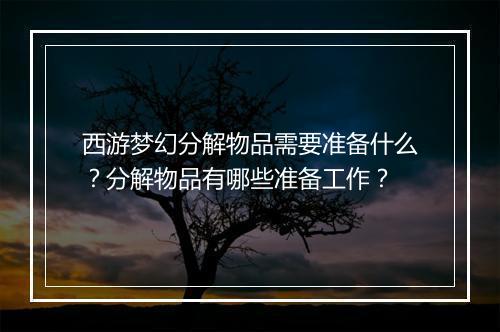 西游梦幻分解物品需要准备什么？分解物品有哪些准备工作？